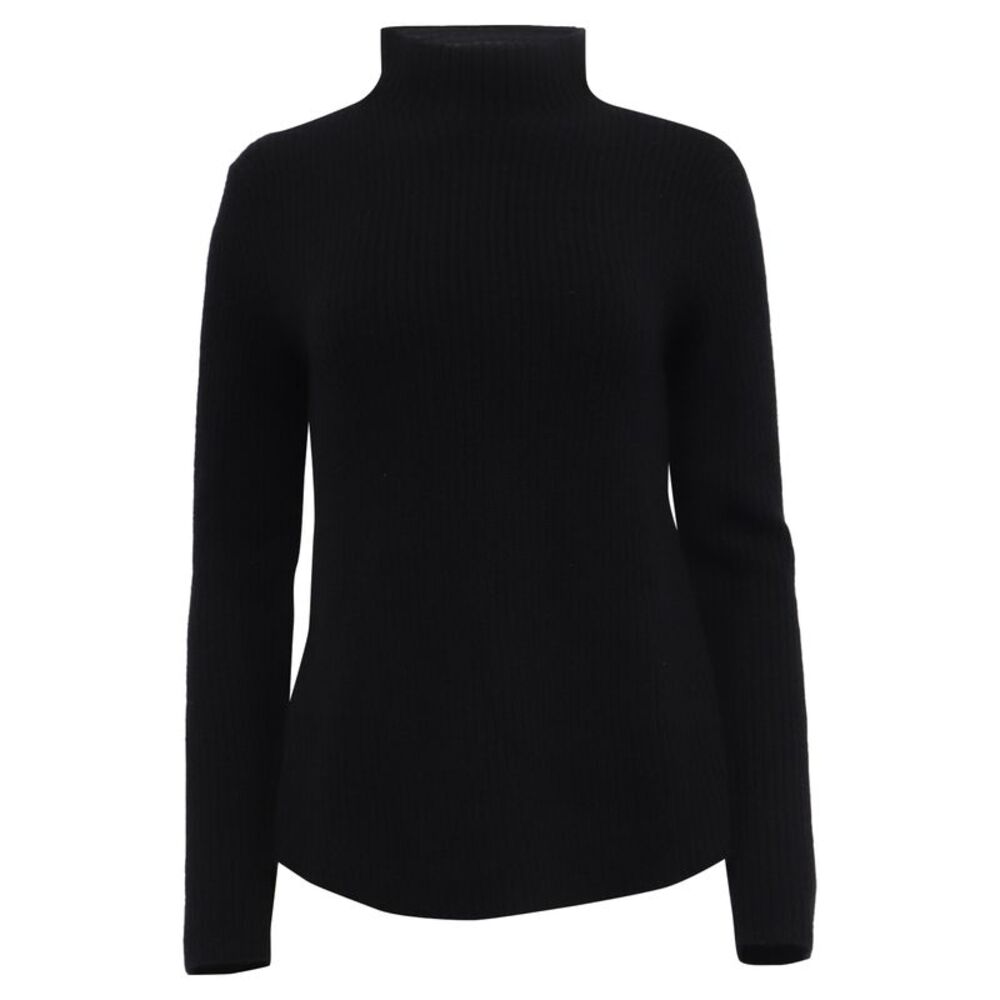 Theory Ribbed-Knit Mock Neck Sweater in Black Cashmere